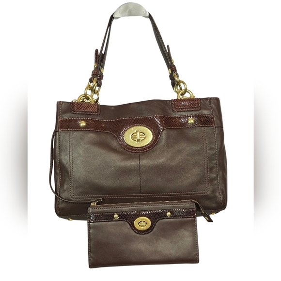 Coach Handbags - Coach Penelope Carryall Brown Turnlock Leather Purse Handbag F16531 & Wristlet